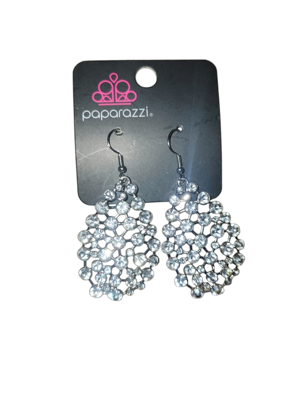 Paparazzi Silver Crystal Cluster Dangle Earrings